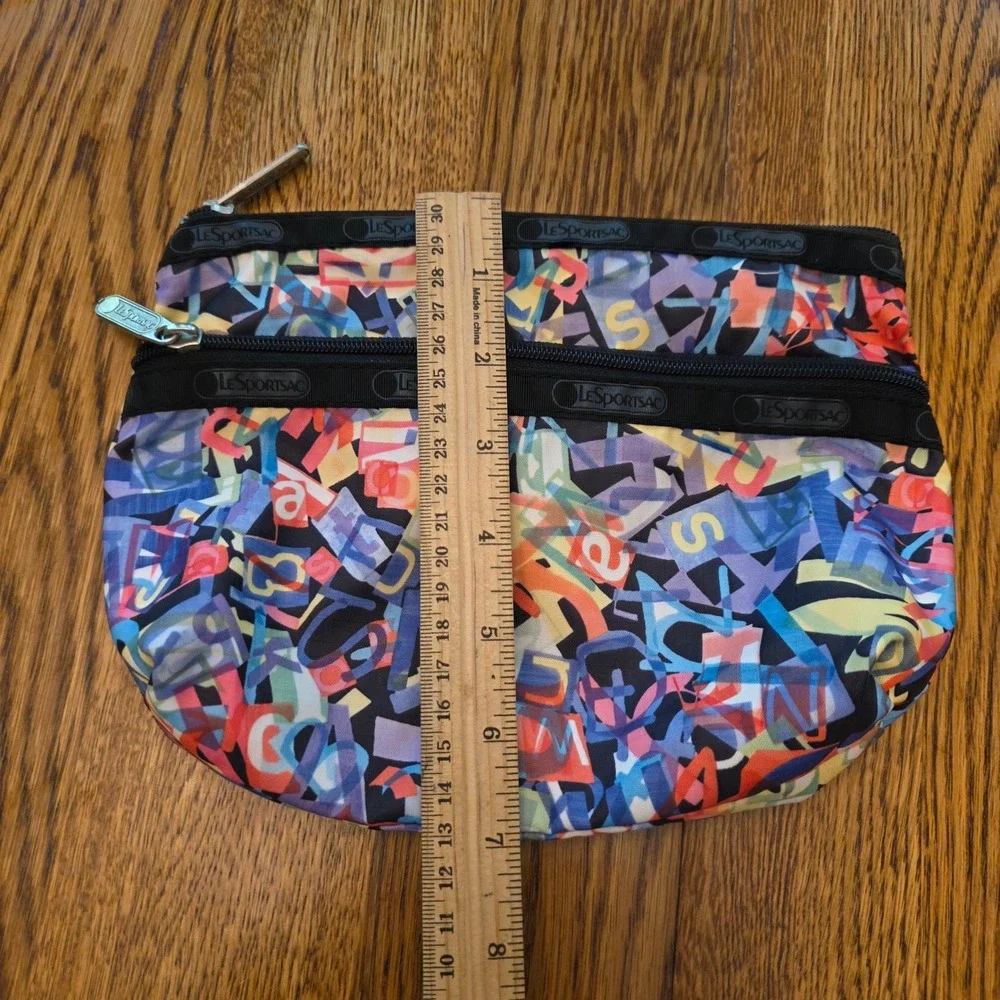 LeSportsac Alphabet Typography Print Nylon Cosmetic Pouch Bag Made in USA Multi